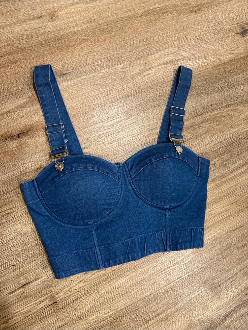 NWOT Denim Bustier Crop Top - Dark Blue